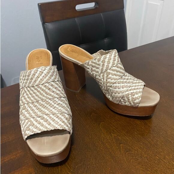 Frye Shoes Frye Katie Woven Platform Slide Gray White SZ 8 - Picture 1 of 13